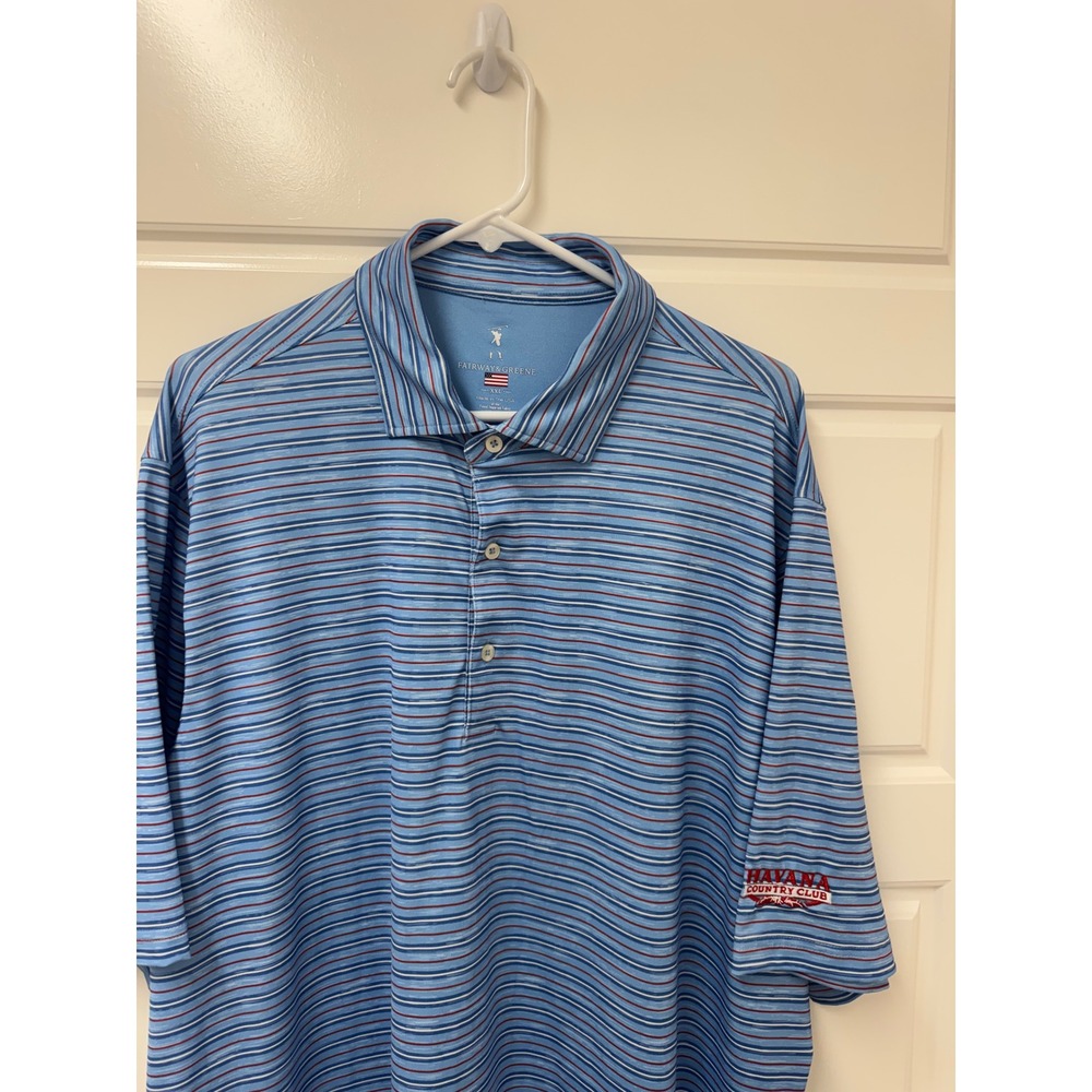 Fairway Greene Mens 2X Blue Stripe Polo Havana Country Club Golf The Villages